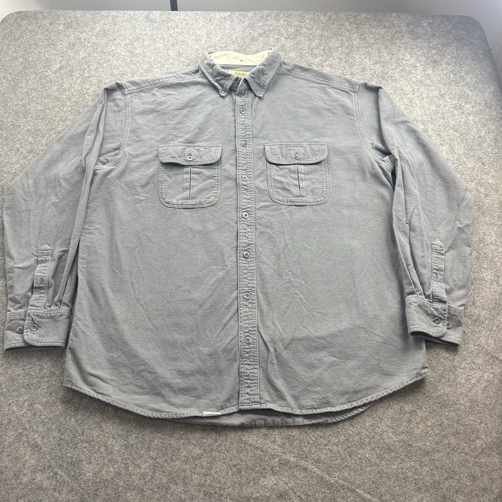 Cabelas Chamois Shirt Mens XL Tall Gray Flannel Button Down Deerskin Soft